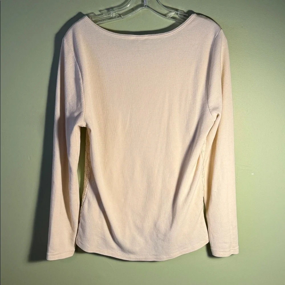 Lucky Brand Cream Lace-Panel Long Sleeve Waffle Top - Picture 10 of 12